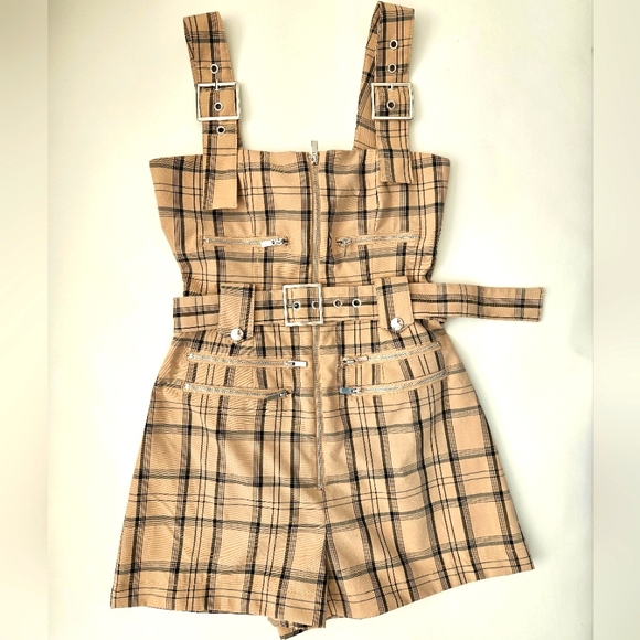 WeWoreWhat Romper, Beige Tartan Plaid Pattern, Size XS - Picture 1 of 4